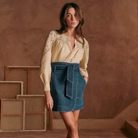 Sezane Leandra Denim Skirt Size 36 US 4 - Picture 2 of 12